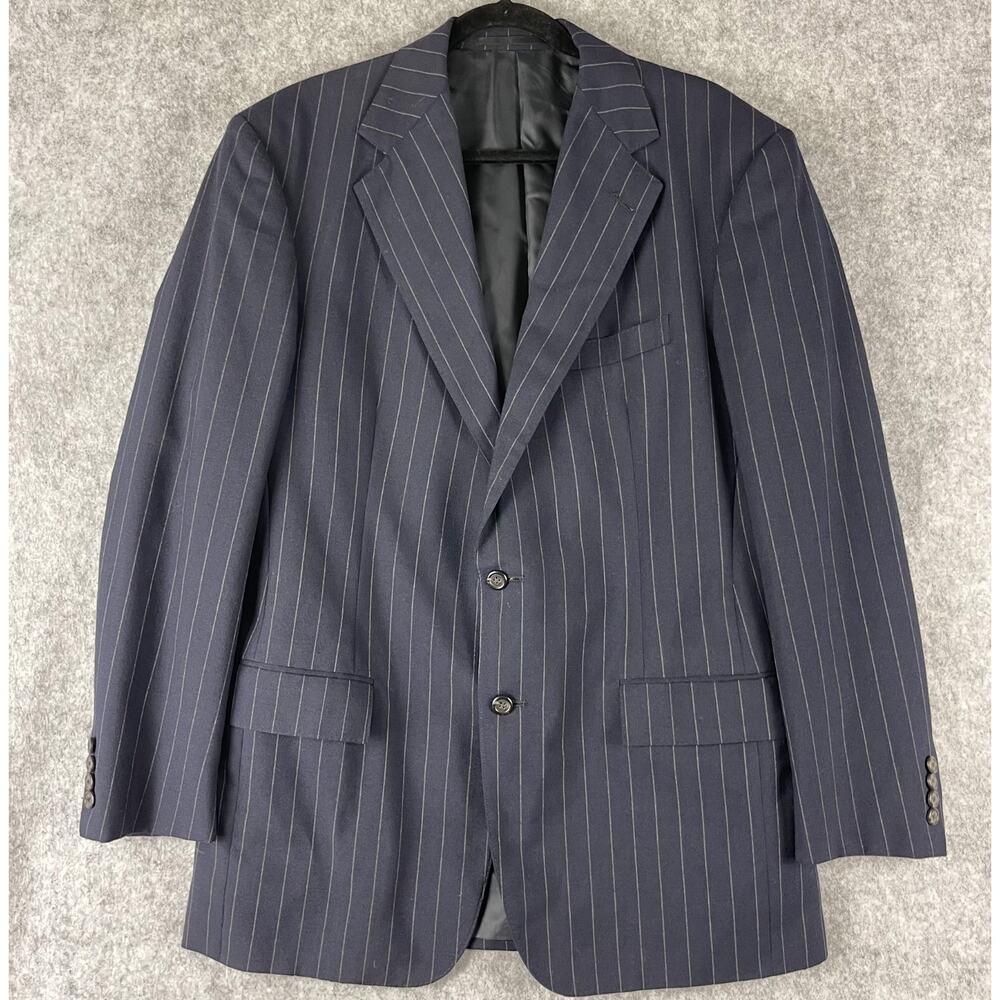 Vintage Ralph Lauren Wool Blazer Sport Coat Mens 42L‎ Blue Stripe Two Button USA